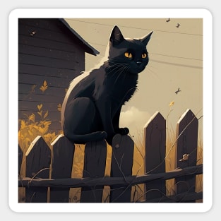 Black Cat on fence sticker Sticker